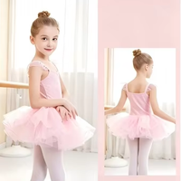 Justaucorps de danse avec bretelles à volants, tutu à 3 couches de tulle, tenue de danse pour ballerine, costume de scène pour filles