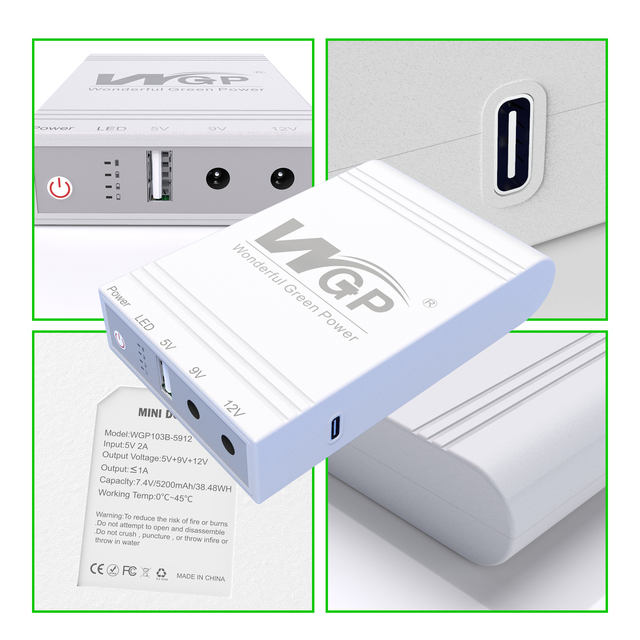 Ukraine's Bestselling WGP Type-C 5V 2A Input Single Phase Mini DC UPS 3850mAh Lithium Battery Home Appliance 7.5W-25W Output
