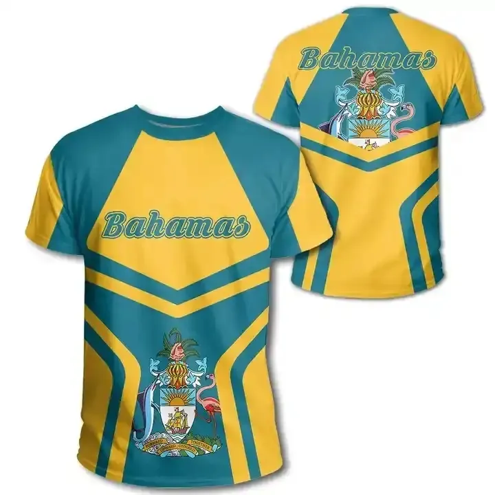 Bahamas Vlag Blauw Marlins Wapenschild Print Zomer Korte Mouwen Voetbal T Shirts Top T-Shirt Voor Heren Dames Streetwear Kleding