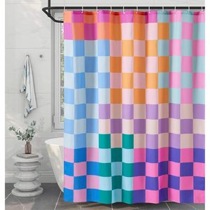 Rideau de douche en polyester à carreaux rétro multicolore Heavy Duty Modern Pastel Rainbow Bathroom Home Decor Multicolore - Product Image 1