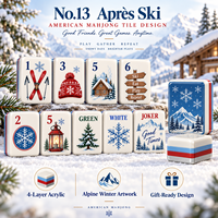 Ensemble de tuiles de mahjong en acrylique de luxe américain avec motifs de ski alpin pour les soirées de jeux d'hiver, idéal pour les cadeaux, la vente au détail et la personnalisation de marque