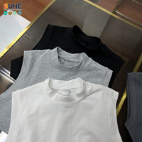 SUHE Wanita Tanpa Lengan Kerah Bulat Rajutan Pendek Sporty Slim Fit Tank Top 92% Katun 8% Spandex 220g Anti-Susut Polos OEM ODM