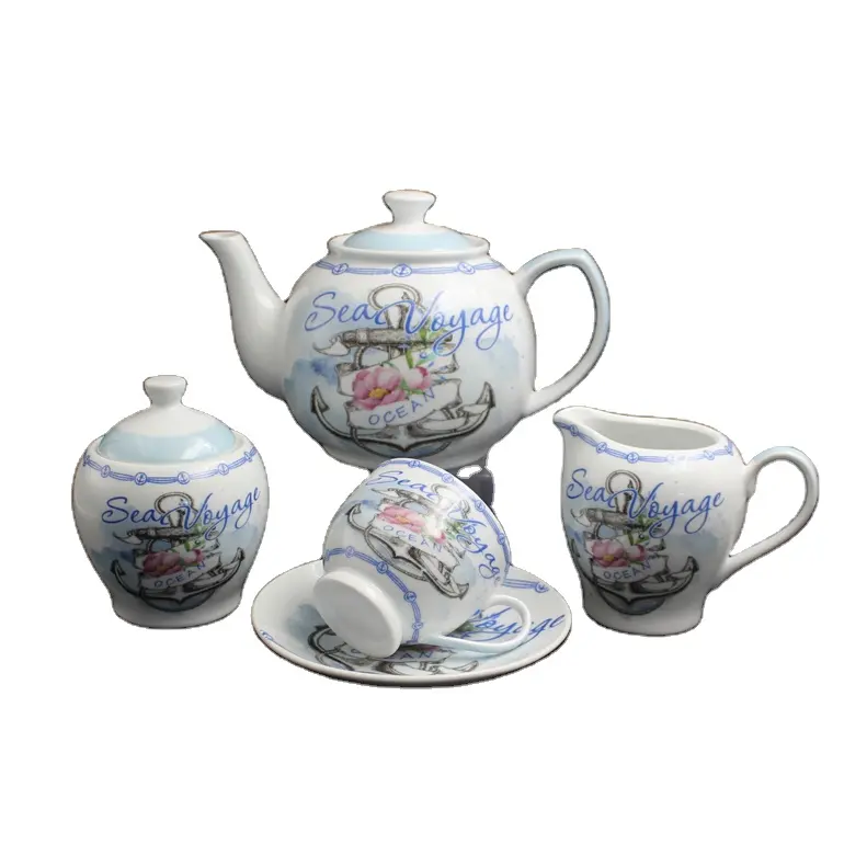 15pcs tè In Porcellana set con sea voyage disegno con teiera tazza e piattino creamer e pentola lo zucchero