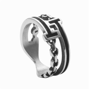 yunnique <b>Titanium</b> Steel Chain <b>Ring</b> Retro Hollow Lock Design Unisex Fashion Jewelry Gift - Product Image 5
