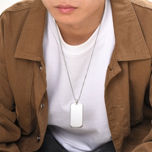 Collier tendance en acier inoxydable avec pendentif Dog Tag personnalisable vierge carré pour homme - Product Image 5