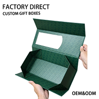 Boîte cadeau rigide pliable magnétique verte personnalisée avec fenêtre transparente, imprimée en couleur, en carton pliable pour économiser sur les frais de transport