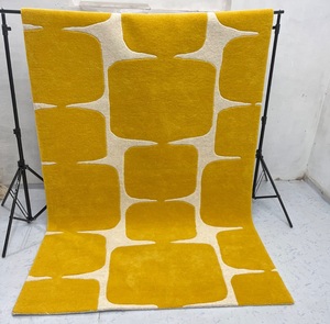 Yellow and White Color Modern Hand-<b>Tufted</b> 100% Wool Handmade Area <b>Rugs</b> Minimalist <b>Rug</b> for Living Room Office - Product Image 1