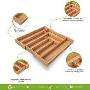 High Quality Adjustable Expandable Bamboo <b>Kitchen</b> Rack Silverware Drawer Organizer with Divider - Product Image 5