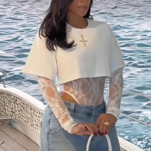 Mono Casual de Verano 2025 GHH10441, Largo hasta la Rodilla, con Camiseta de Encaje, Ajuste Ceñido, Tejido de Punto - Product Image 3