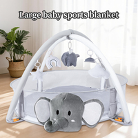 Tapis de jeu musical pour bébé SY en peluche de polyester super doux, motif éléphant, avec 30 balles musicales suspendues et 4 jouets musicaux connectables