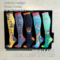 Whale Fun Compression Crew Chaussettes pour femmes hommes Soutien longue durée pour voyage Pêche Vol Circulation Bas de compression