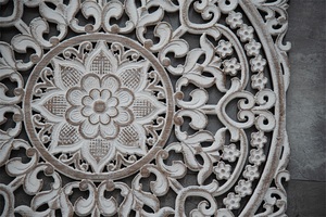 INNOVA Vintage Rustique <span class=keywords><strong>Fleur</strong></span> <span class=keywords><strong>Lotus</strong></span> Sculpture Sur Bois Panneau Maison Tenture <span class=keywords><strong>Murale</strong></span> Décor - Product Image 3