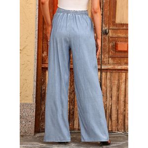 Jeans à jambes larges taille haute pour femmes été 2025 2024 Pantalon en denim à cordon B0C6P27LH4 - Product Image 6