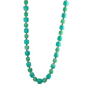 Fashion Geometric Beaded <b>Necklace</b> 316L Stainless Steel PVD Gold Plating Sustainable Resistant <b>Long</b> Chain Green Turquoise Beads - Product Image 1