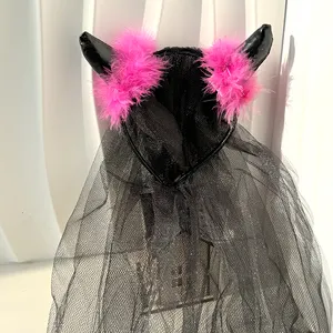 Halloween Decorations Hairhoop Costume Party Accessories Black Tulle Horns Hairbands Women For Girls Kids Headbands