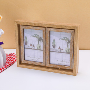 Cadre photo rotatif double face en bois à ouvertures multiples, avec emplacements combinables, pour affichage sur table - Product Image 3