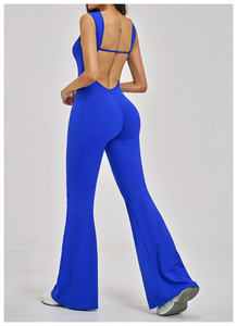 Tuta da yoga da <span class=keywords><strong>donna</strong></span>, intera, sportiva, <span class=keywords><strong>per</strong></span> esterni, con pantaloni svasati, effetto spazzolato, senza schienale, modellante, rossa - Product Image 4