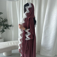 Zifeng OEM Cardigan long ouvert rouge bordeaux à imprimé patchwork et bordure en dentelle, Abaya quotidienne modeste pour femme musulmane