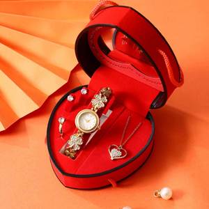 Coffret Cadeau Saint-Valentin Chinois pour Enseignants : Montre, Bague et Collier en Acier Inoxydable Écologique de Luxe Léger en Forme de Cœur - Product Image 2