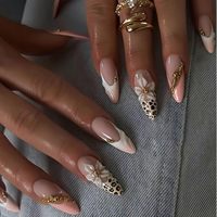 Juego de Uñas Postizas Francesas de Lujo con Diseños de Almendras, Stilettos y Mariposas, Uñas de Cobertura Completa Modernas con Pegamento, Marca Privada