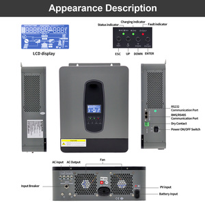 Onduleur solaire hybride hors réseau à onde sinusoïdale <span class=keywords><strong>pure</strong></span> 3.2KVA/3KW 24VDC AC 220V avec tension de fonctionnement PV 55-450VDC - Product Image 5