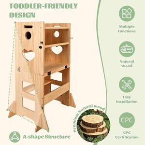 Tour d'apprentissage multifonctionnelle en bois massif pour enfants, tabouret, table à dessin et chaise intégrés, pour les 1-3 ans - Product Image 5