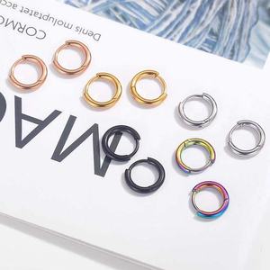 18k Gold Stainless Steel <strong>Silver</strong> Black Hypoallergenic <strong>Hoop</strong> <strong>Huggie</strong> Men's Headless <strong>Hoop</strong> Earrings Small <strong>Hoop</strong> Earrings - Product Image 4