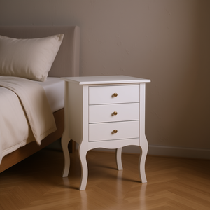 ตู้ข้างเตียงไม้สีขาวสไตล์ยุโรปสามลิ้นชัก เฟอร์นิเจอร์ห้องนอนทันสมัย - Product Image 2