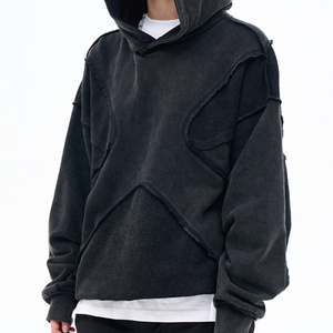 Sudadera con Capucha de Algodón Estilo Retro Industrial, Diseño con Paneles, Logotipo Bordado, Estilo Urbano Hip-Hop, Lavada - Product Image 2