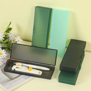 Étui à crayons rectangulaire en plastique avec fermeture à clip, vert bleu translucide, organisateur de fournitures scolaires et de bureau - Product Image 4
