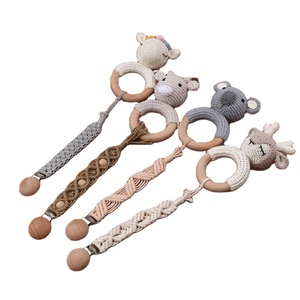 Chupete de ganchillo Vintage para bebé, cadena tejida <span class=keywords><strong>a</strong></span> mano, chupete de madera de haya, soporte para pezones, dentición para bebé - Product Image 1