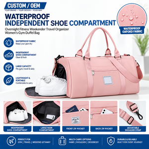 Sac de sport pour femme avec compartiment à chaussures indépendant imperméable, idéal pour les voyages de week-end, la remise en forme et les séjours de nuit - Product Image 1