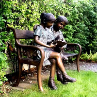 Estatua de Bronce Retro para Exteriores de Dos Niños Montando en Bicicleta, Figura Humana de Tamaño Real, Escultura Artística para Decoración de Jardín, Parque o Paisaje