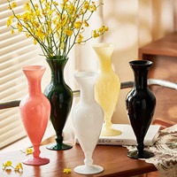 Vase en verre vintage en forme de trompette, vase à fleurs en forme de gobelet, taille étroite, bord large et évasé pour fleurs fraîches, décoration intérieure