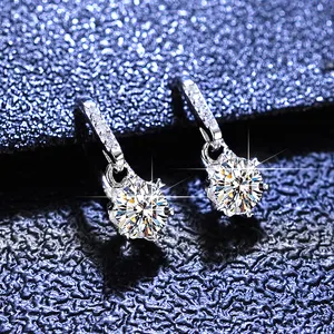 Coreano Design delicato S925 argento rotondo 1 carato 5mm VVS D colore diamante Moissanite orecchini a cerchio per gioielli da donna