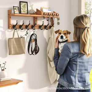 Wooden Wall Mounted Coat Rack With <b>Shelf</b> And <b>Hooks</b> For Entryway Storage Organizing Clothes Bags Keys Durable Design - Product Image 3