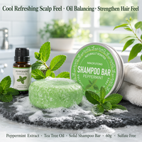 Champú Sólido Natural con Extracto de Menta, Aceite de Coco y Aceite de Árbol de Té, Equilibra la Grasa del Cabello, Fortalece el Cabello, OEM, ODM, Marca Privada