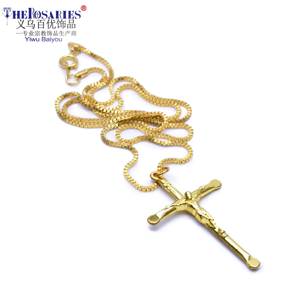 18K Vergulde Christus Crucifix Cross Ketting Hanger Met Metalen Ketting Kruisbeeld Promotie Gift Jesus Religieuze Mode