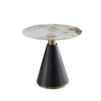 Table d'appoint en marbre et quartz avec structure en acier inoxydable, style luxe léger, table de bout de canapé à pied unique, table basse minimaliste