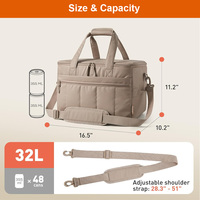 Bolsa Térmica Impermeable Acolchada de 32L de Gran Capacidad para 48 Latas, Ideal para Playa, Camping, Picnic y Senderismo