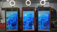 Cabina de Fotos Retro de 65 Pulgadas con Maleta de Transporte, Kiosco Digital para Selfies con Anillo de Luz para Bodas y Eventos