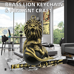 Llavero Colgante de León de Latón Bañado en Oro con Grabado y Técnica de Fundición, Temática Animal, Decoración Coleccionable de Navidad - Product Image 2