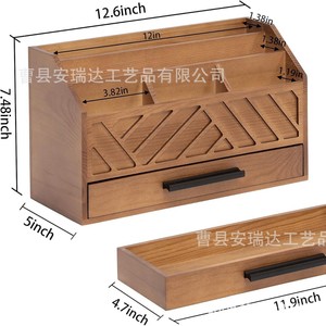 Office Organizer Wooden Desktop <b>Storage</b> <b>Box</b> With <b>Drawer</b> For Accessories And Stationery - Product Image 4