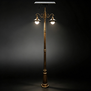Lampadaire Solaire Vintage en Aluminium et Verre, Bronze Antique, Double Tête, Capteur Automatique pour Éclairage de Villa, Allée, Communauté et Aménagement Paysager - Product Image 1