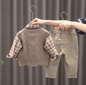Ensemble de veste décontracté<span class=keywords><strong>e</strong></span> à rayures pour enfants, pull <span class=keywords><strong>en</strong></span> tricot pour bébé, cardigan pour garçon, vêtements trois pièces pour le printemps et l'automne - Product Image 4