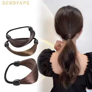 Fashion Wig elastis rambut poni, ikat rambut sintetis anak perempuan, pita karet ekstensi rambut, hiasan kepala wanita