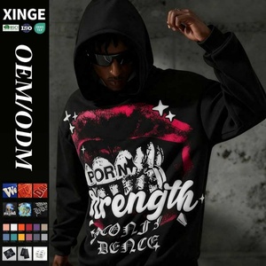 Sweat à capuche surdimensionné personnalisé avec logo, 450 g/m², style streetwear rétro, imprimé numérique, épaules tombantes, coupe carrée, poche, pour homme - Product Image 1