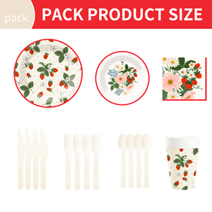 DAMAI - Juego de Platos y Servilletas de Papel con Diseño de Fresas para Decoración de Fiestas de Cumpleaños, Vajilla Desechable con Temática de Frutas para Cumpleaños - Product Image 4