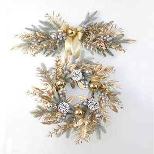 Premium Artificial Holiday Green Pine Xmas Tree Snow Golden <b>Door</b> Hanging <b>Christmas</b> <b>Wreath</b> <b>Christmas</b> Decorations - Product Image 5