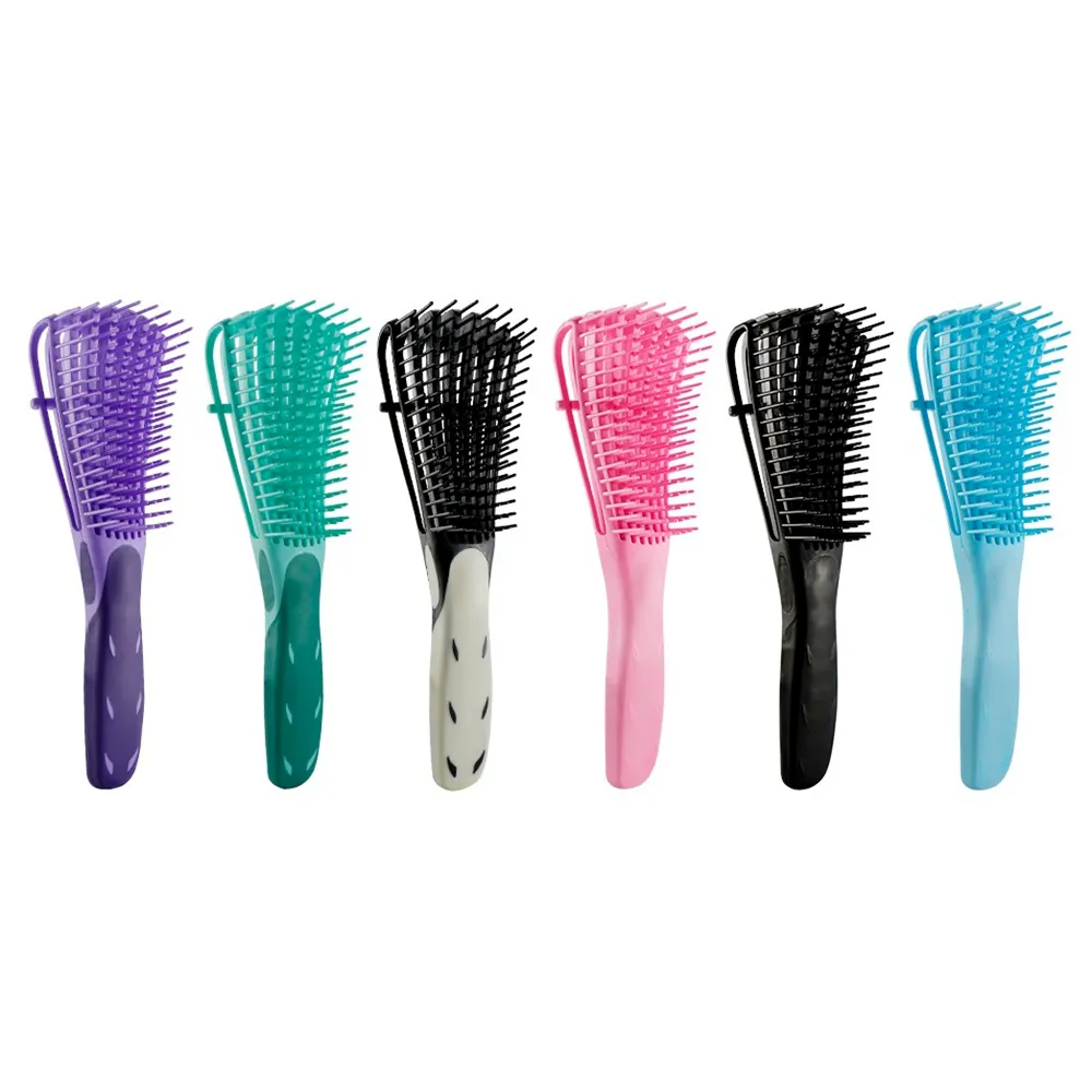 2023 Logo personnalisé poignée en plastique brosse démêlante peigne à cheveux de pieuvre multifonctionnel et brosse pour cheveux bouclés